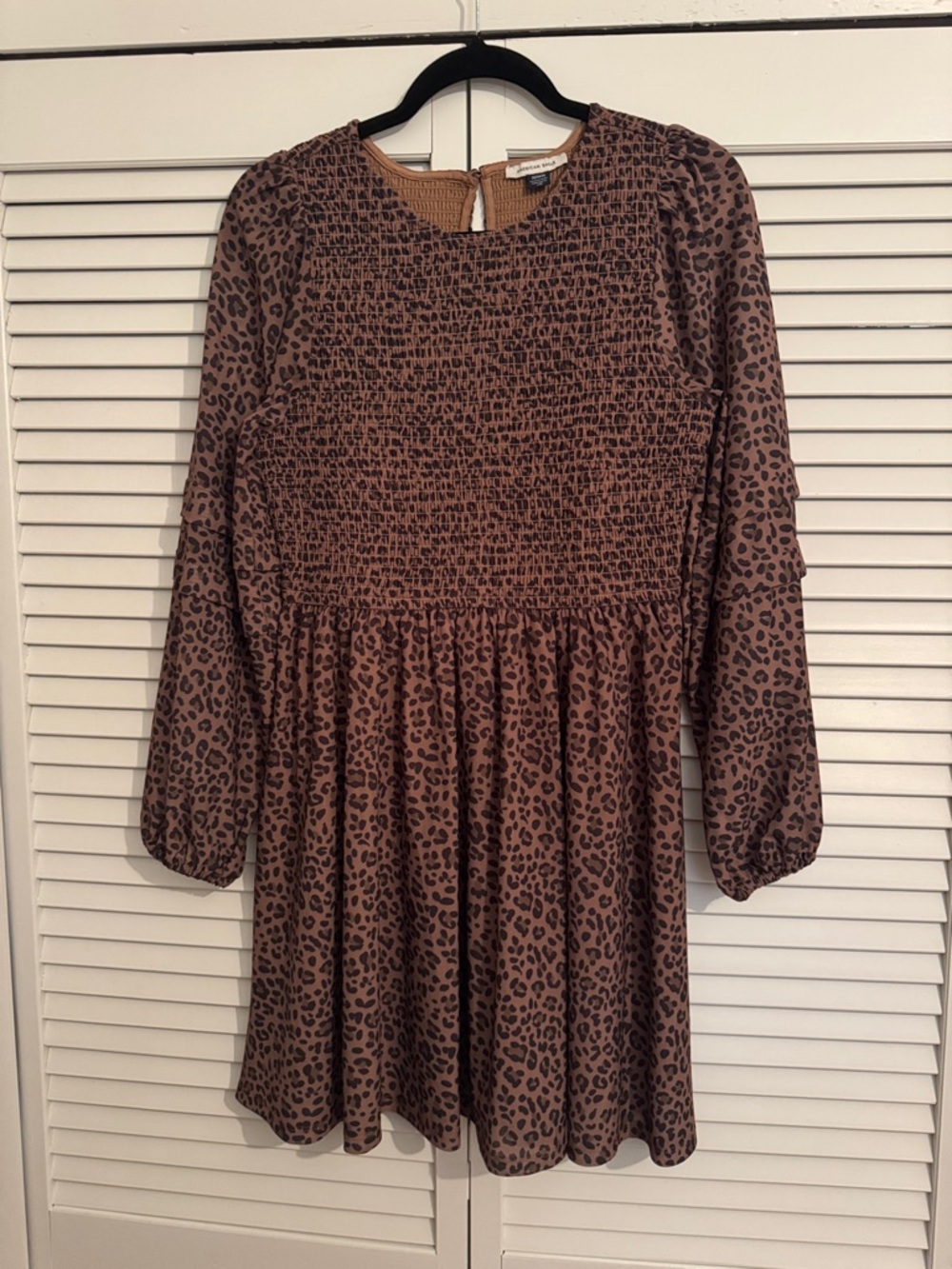 American Eagle Outfitters Brown Leopard Print Smocked Waist Dress